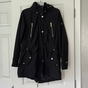 Michael Kors Black with Gold Snaps Rain Jacket/Coat